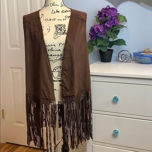 Baccini Faux Suede Brown Fringe Vest XL NWT